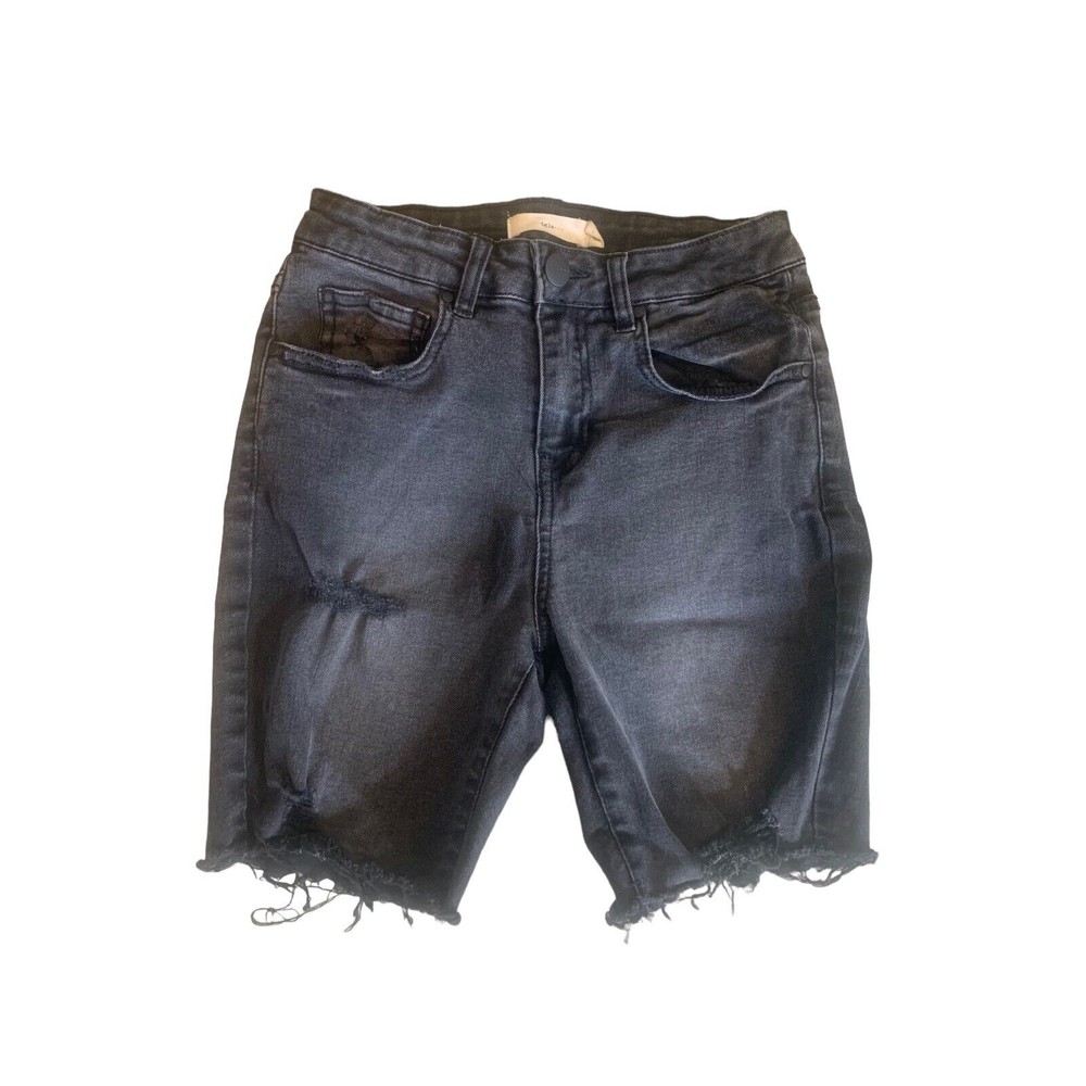 TGLA Jeans Bermuda Shorts Girls 10 Black Stretchy Distressed Cut Off Style